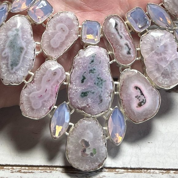 Solar Quartz & Opalite Necklace Handmade Crystal Gemstone 925 Silver Large New! - Picture 4 of 15